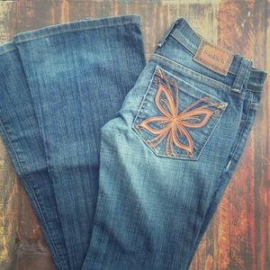 Frankie B. Women's Blue Jeans with Butterfly Embroidery